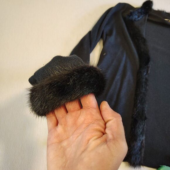 Vtg Bloomingdale’s Cardigan PS Black Cashmere Silk Fur Trim Y2K Quiet Luxury 90s - Picture 7 of 8